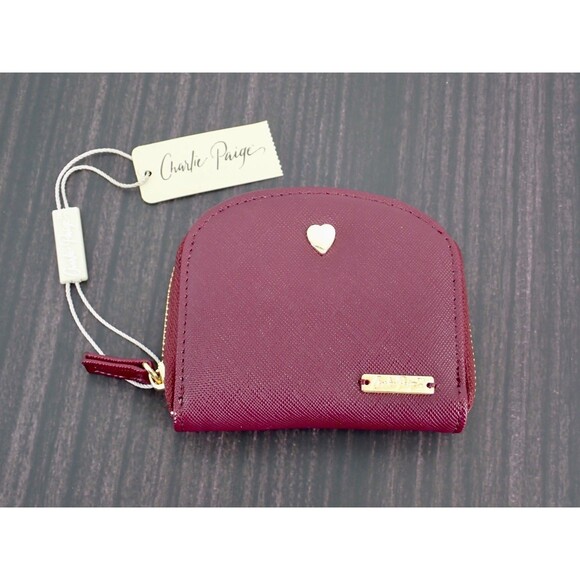 Charlie Paige Burgundy Zip Around Heart Logo Coin Purse GiftCraft Exclusive NWT - Picture 1 of 6